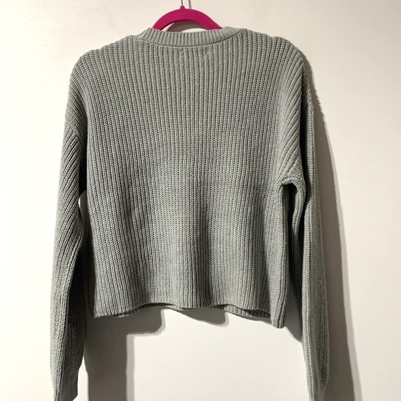 BP Cleo Sweater Women's Size S Grey Heather Chunky Rib Knit Cotton Crop Crewneck - Picture 4 of 12